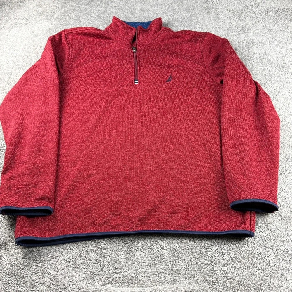 Nautica Sweatshirt 1/4 Zip Pullover Mens XL Red Logo Knit Long Sleeve‎ Mock Neck